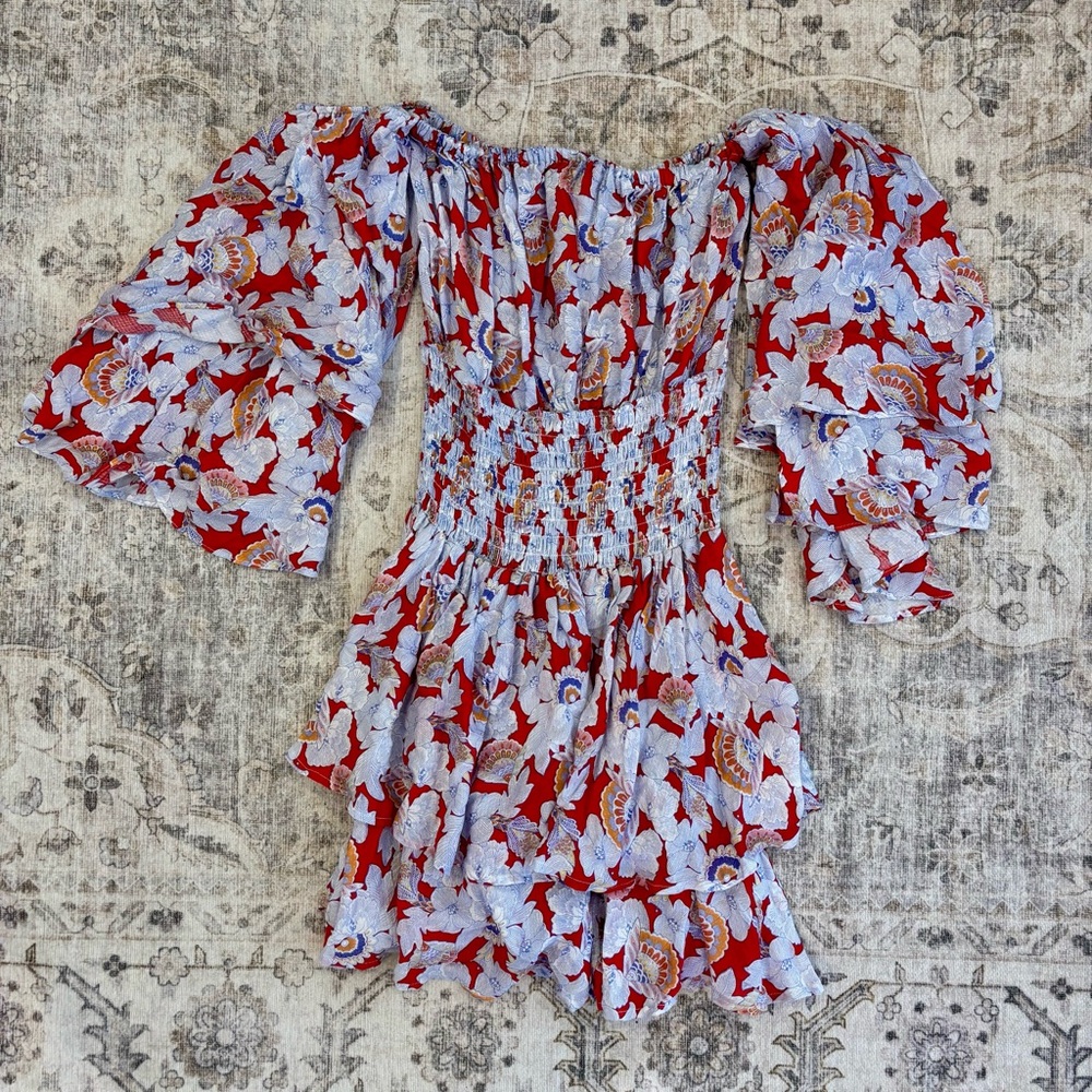 Floral Off-Shoulder Dress with Ruffled Sleeves